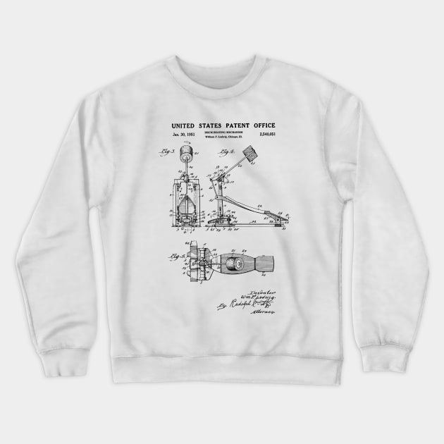 Bass Drum Pedal Patent Black Crewneck Sweatshirt by Luve